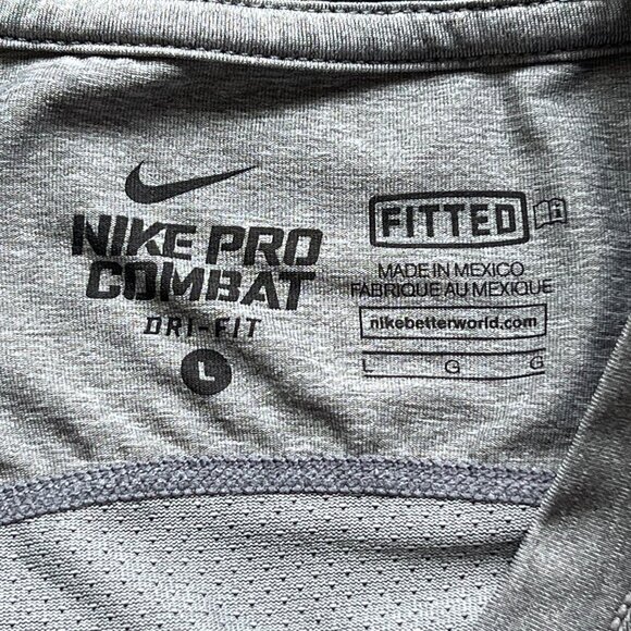 Nike Pro Combat Shirt Size Large Gray Dri Fit Vented Short Sleeve Active Sport - Picture 5 of 8